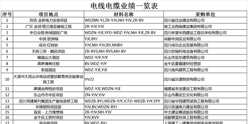 部分工程案例表